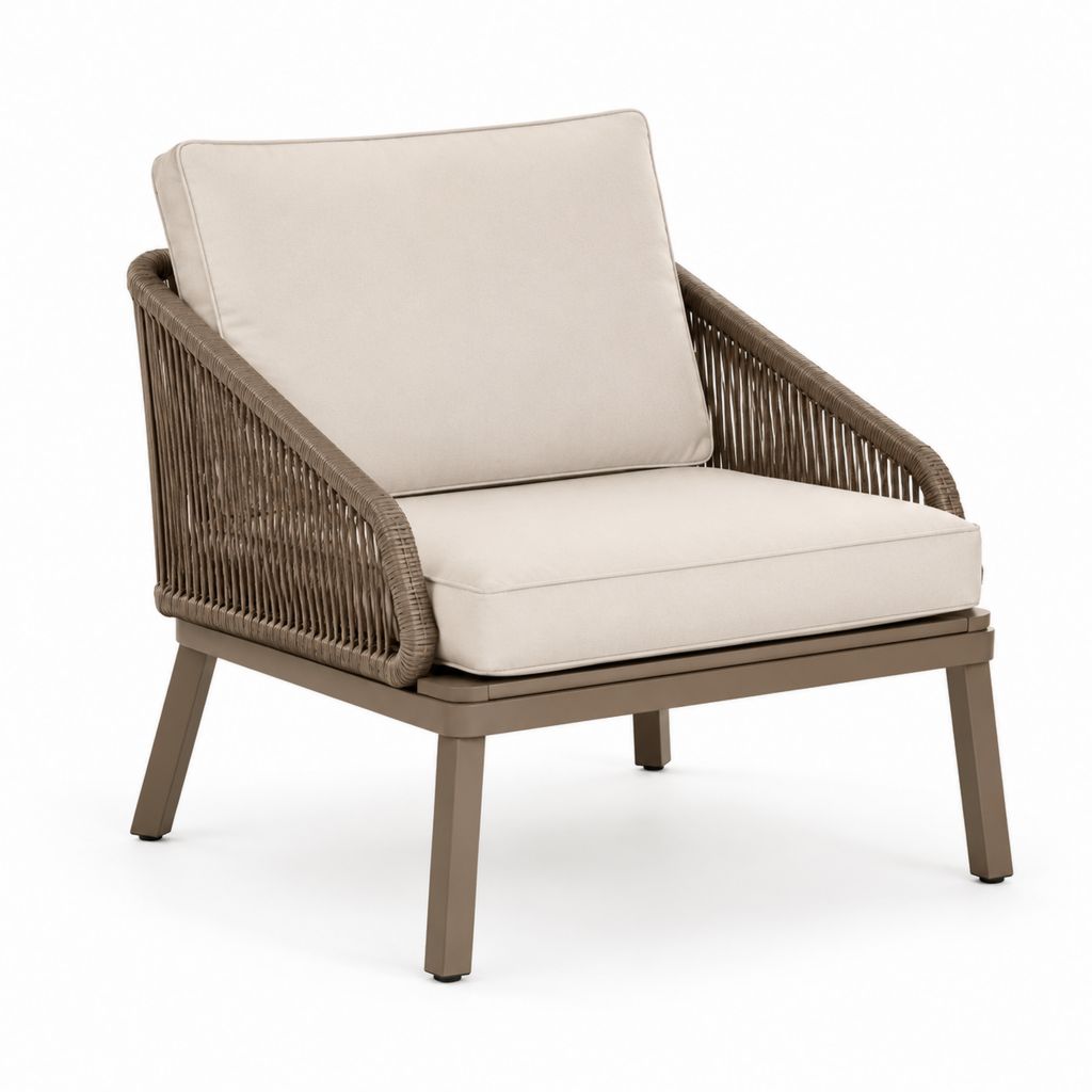 Fauteuil de jardin beige en aluminium et rotin synthétique PE avec coussins 76 x 78 x 78 cm