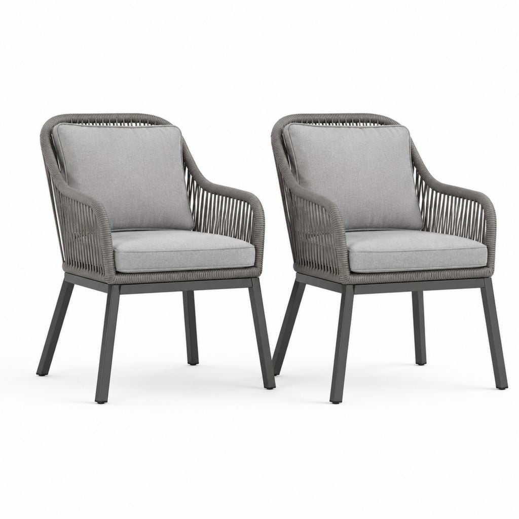 Lot de 2 fauteuils de jardin gris en aluminium et corde PP 58 x 62 x 83 cm