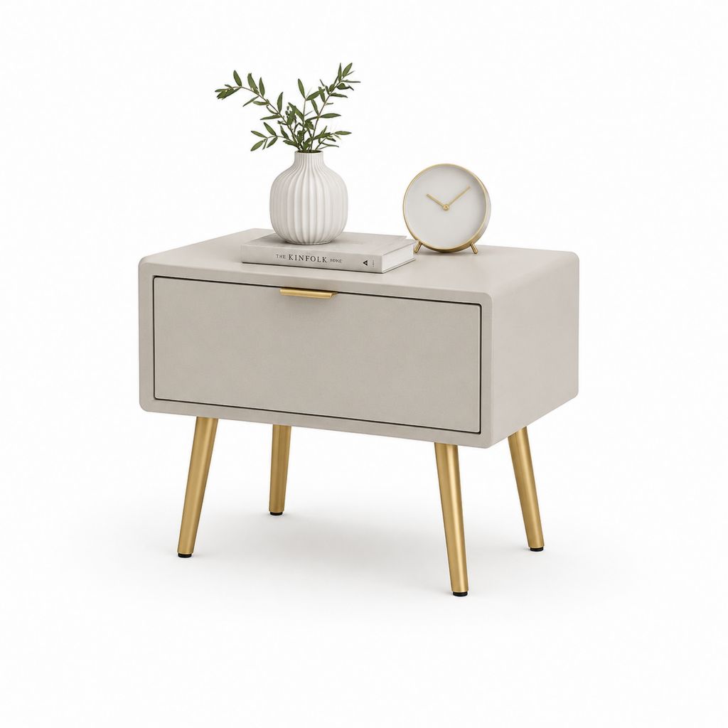 Table de chevet 1 tiroir gris clair en panneaux MDF et acier 60 x 40 x 55 cm