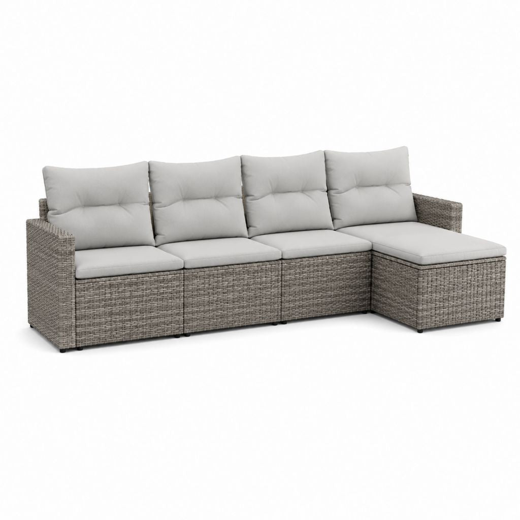 Salon de jardin d'angle 4 places gris en résine tressée et polyester 280 x 210 x 70 cm