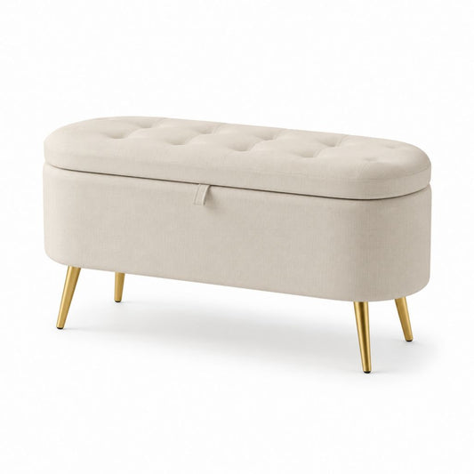 Banc de lit coffre beige en polyester avec pieds en acier 100 x 40 x 45 cm