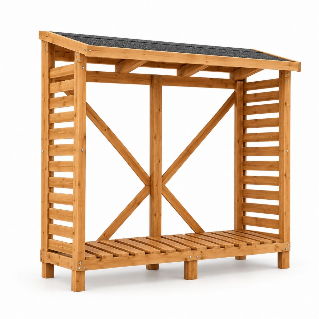 Abri à bois extérieur en bois massif de sapin brun 120 x 60 x 160 cm avec toit incliné