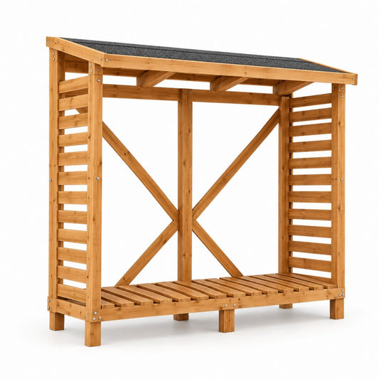 Abri à bois extérieur en bois massif de sapin brun 120 x 60 x 160 cm avec toit incliné