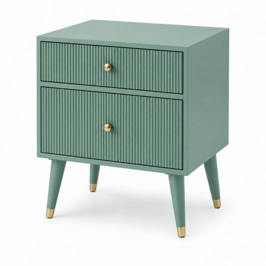 Table de chevet verte en panneaux MDF à 2 tiroirs 50 x 40 x 60 cm