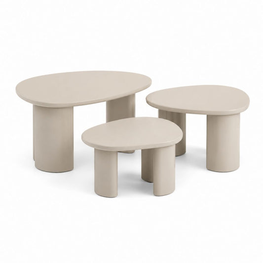 Lot de 3 tables basses gigognes ovales beige en MDF 120 x 60 x 45 cm