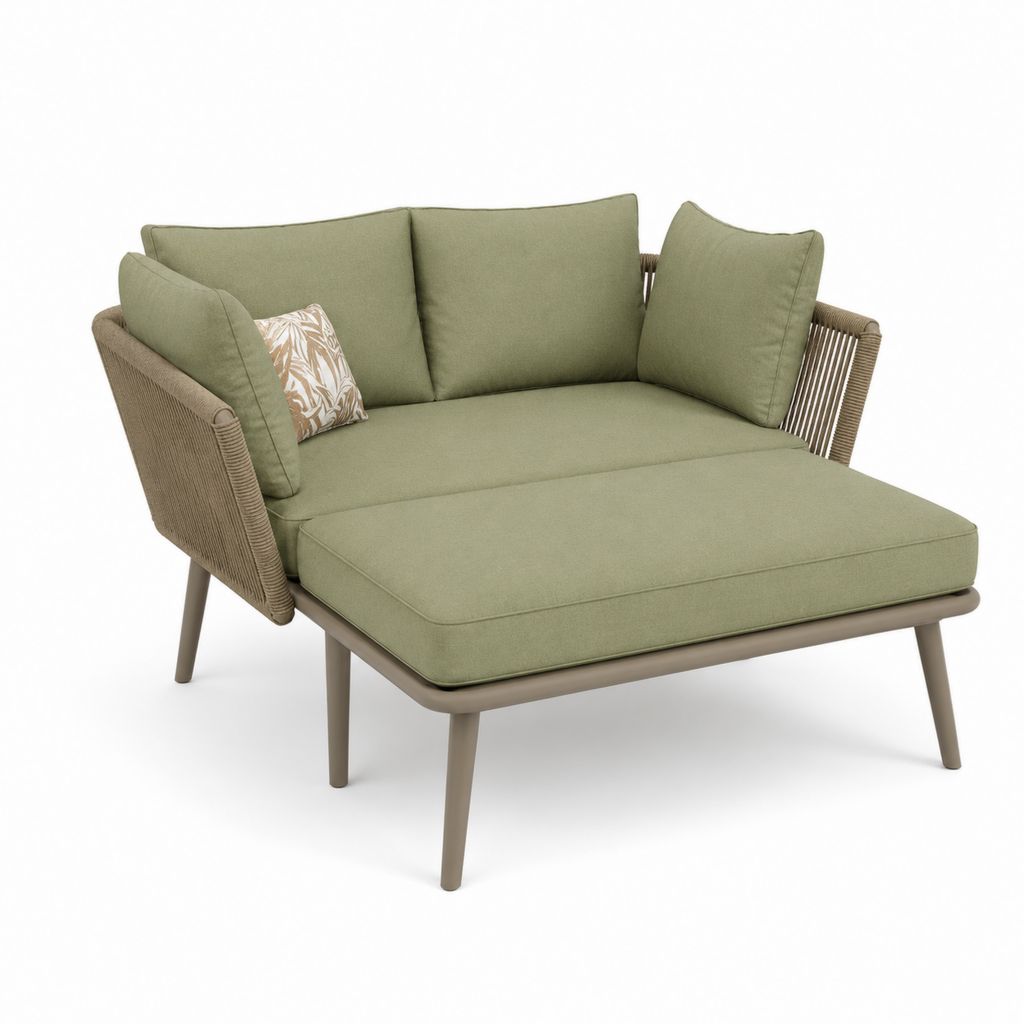 Canapé de jardin 2 places vert olive en aluminium et corde PP 160 x 135 x 78 cm
