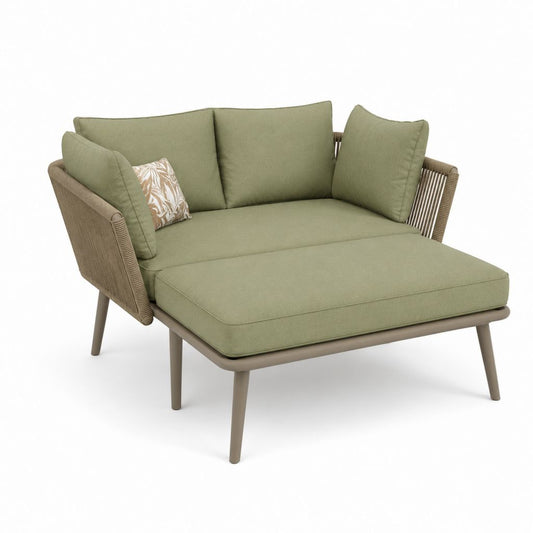 Canapé de jardin 2 places vert olive en aluminium et corde PP 160 x 135 x 78 cm