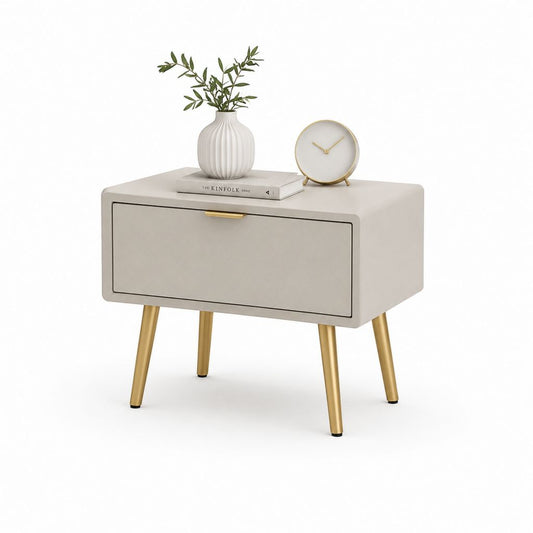 Table de chevet 1 tiroir gris clair en panneaux MDF et acier 60 x 40 x 55 cm