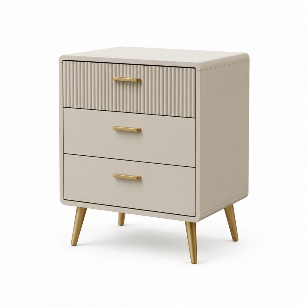 Table de chevet rectangulaire beige en panneaux MDF avec 3 tiroirs 50 x 40 x 65 cm